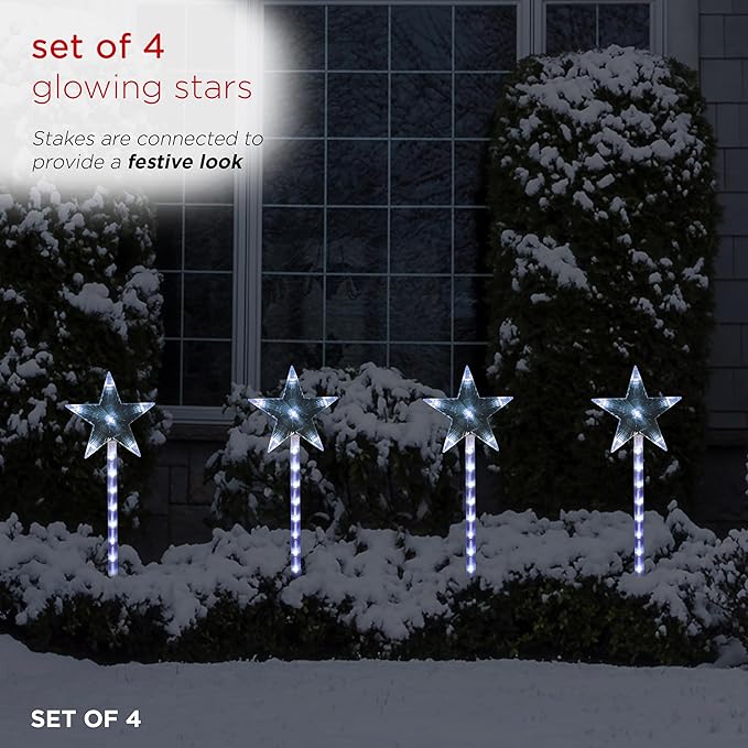 Alpine Corporation Holiday Décor Shooting Star Garden Stake with LED Lights, 4-Pack, Christmas Decoration