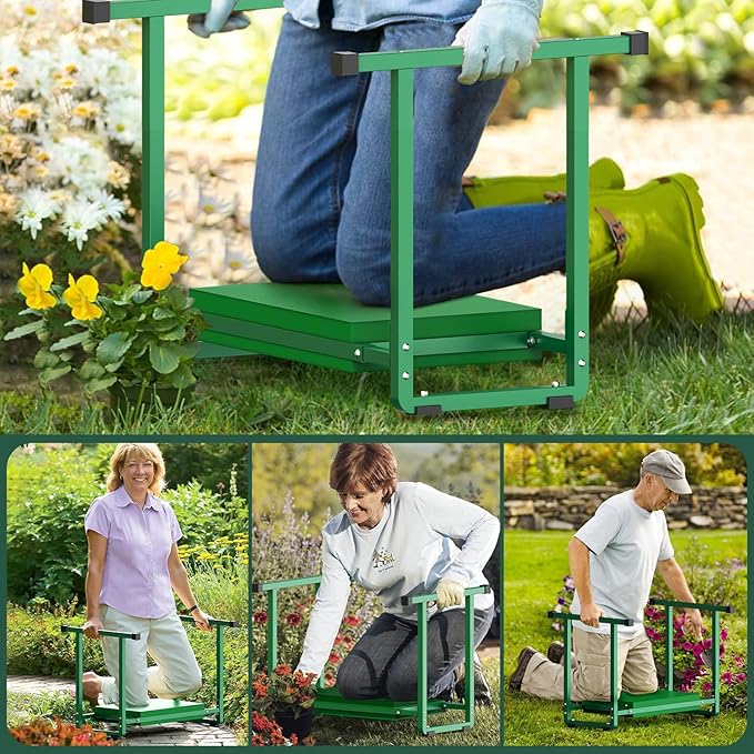 FLINTER Stable and Save Anti-Tipping Garden Kneelers Seat, 10.2" Wider Garden Kneeler and Seat with Handle, Heavy Duty Gardening Stool for Seniors, Gardening Weeding Bench Great for Gardeners Parents