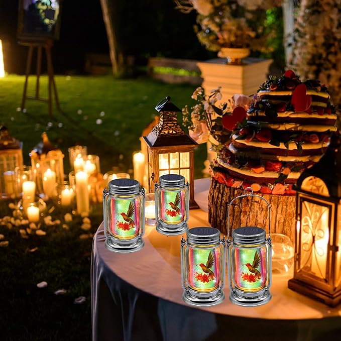 Hummingbird Solar Lanterns Outdoor Waterproof Hanging,2 Pack Outdoor Solar Lanterns,Gifts for Mom Women Men Decorative LED Lanterns for Yard, Patio, Lawn, Tabletop, Pathway, Landscape, Garden