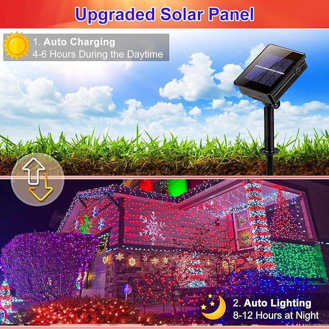 2 Pack Solar String Lights for Outside, Each 79Ft 240 LED Solar Lights Outdoor, 8 Modes Waterproof Solar Powered Fairy Twinkle Light for Backyard Patio Tree Party Garden Decoration, Red