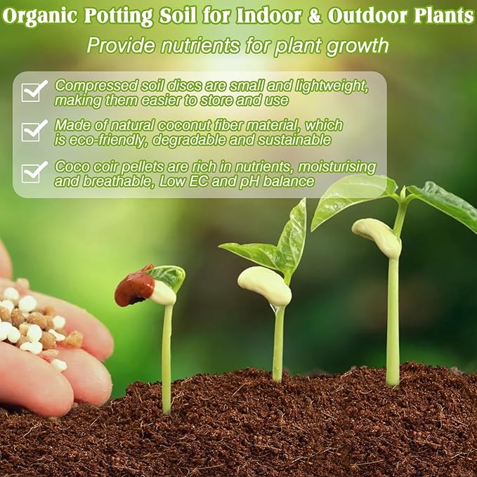 ZeeDix 100pcs 50mm Coco Coir Pellets, Compressed Coconut Coir Seed Starter Soil Pellets Potting Soil Indoor Plants Soil Discs for Planting Flowers Bonsai Herbs Plants and Vegetables
