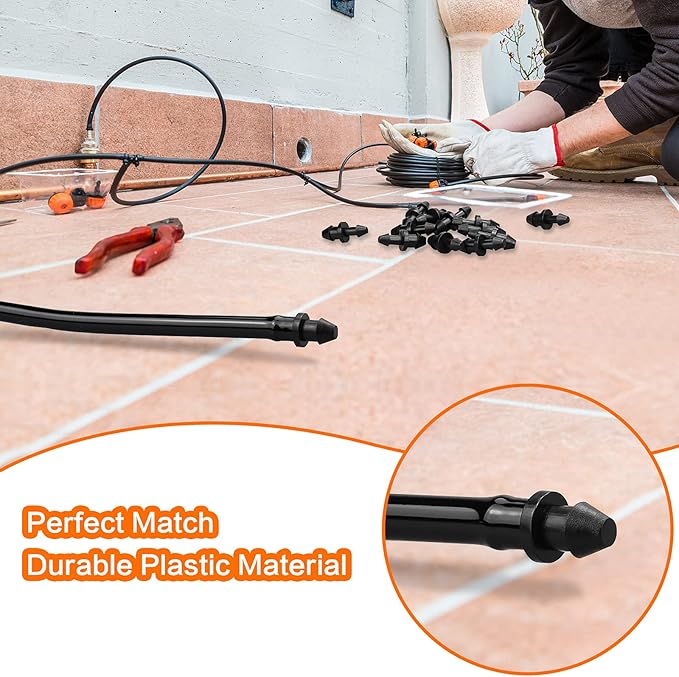 60 Pieces Drip Irrigation 1/4" Tubing End Plugs Fittings, Barbed Connectors End Cap for 1/4 Inch Irrigation Tubing, Drip Line End Closure for Drip Sprinkler Garden Lawn Systems