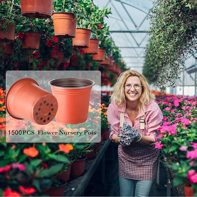 Hushee 1500 Pcs 4 Inch Plastic Plants Nursery Pots Bulk Seed Starting Pots with Drainage Holes Plastic Planters Planting Pots Indoor Outdoor for Flower Transplanting Supplies (Classic)