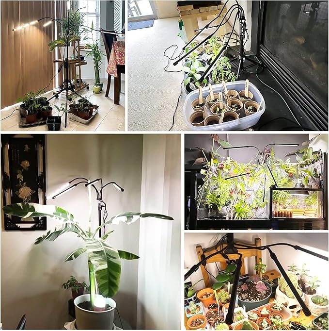 Garpsen Grow Lights for Indoor Plants, 5 Heads Full Spectrum Grow Light with Adjustable Tripod Stand & Sturdy Clip, 100PCS LEDs Plant Light for Indoor Plants with 6/12/16H Timer and 3 Light Modes