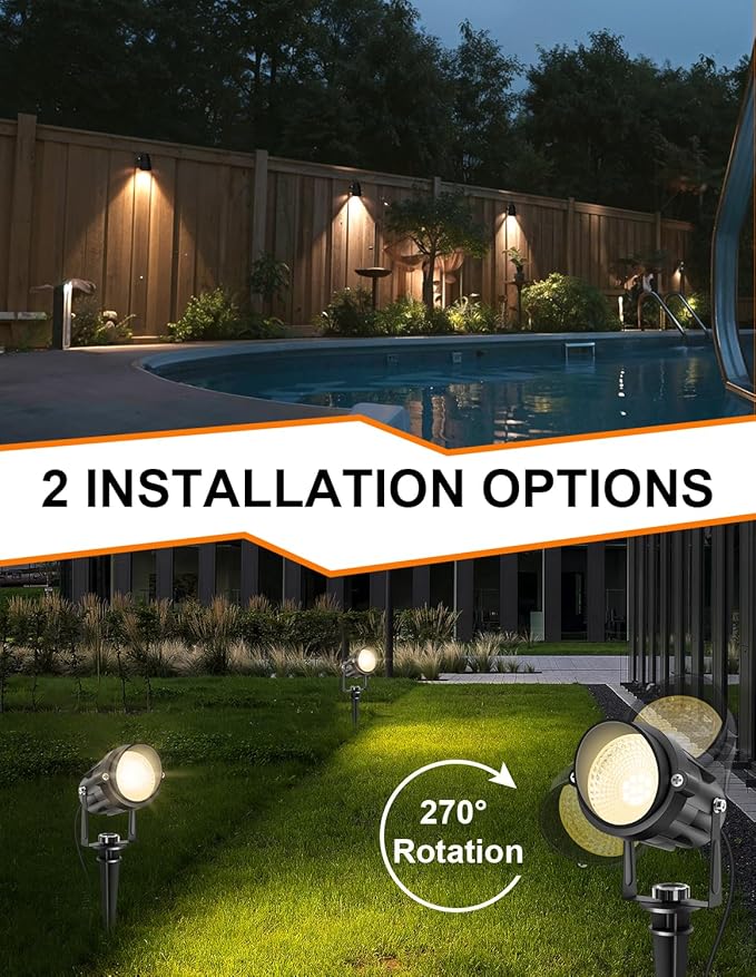 Dusk to Dawn Outdoor LED Spotlight, Outdoor Landscape Lighting with Photocell Sensor, 3000K Warm White Waterproof Spot Lights for Yard Flag Pole House Garden Tree(2 Pack)