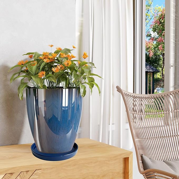 Ceramic Plant Saucer Plant Pot Tray 8 inch Blue, Planter Water Drip Trays for Plant Saucers Indoors, Thick Durable Sturdy Flower Pot Saucers for Glazing Pots Base, More Sizes 4-12 inch