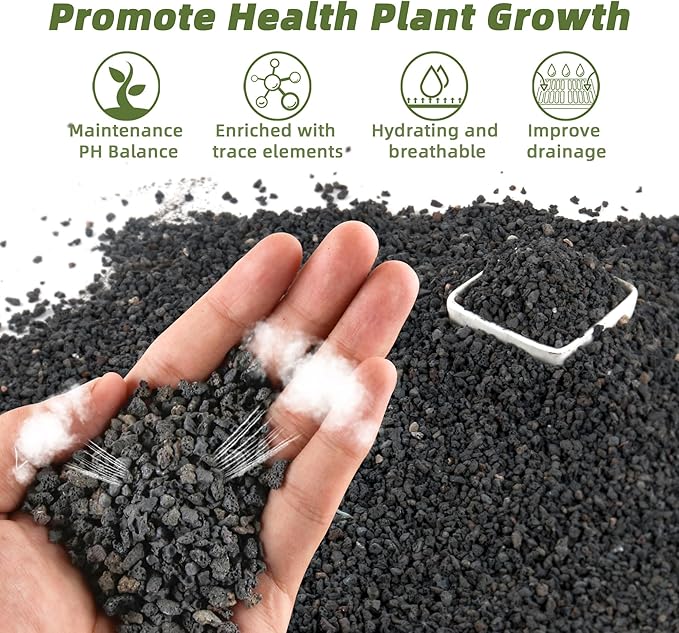 18LB Black Lava Rocks for Plants, Volcanic Rock Horticultural Lava Rock Soil for Landscaping Plants Drainage, Small Lava Rock Gravel for Succulents, Bonsai, Vase Fillers, Top Dressing