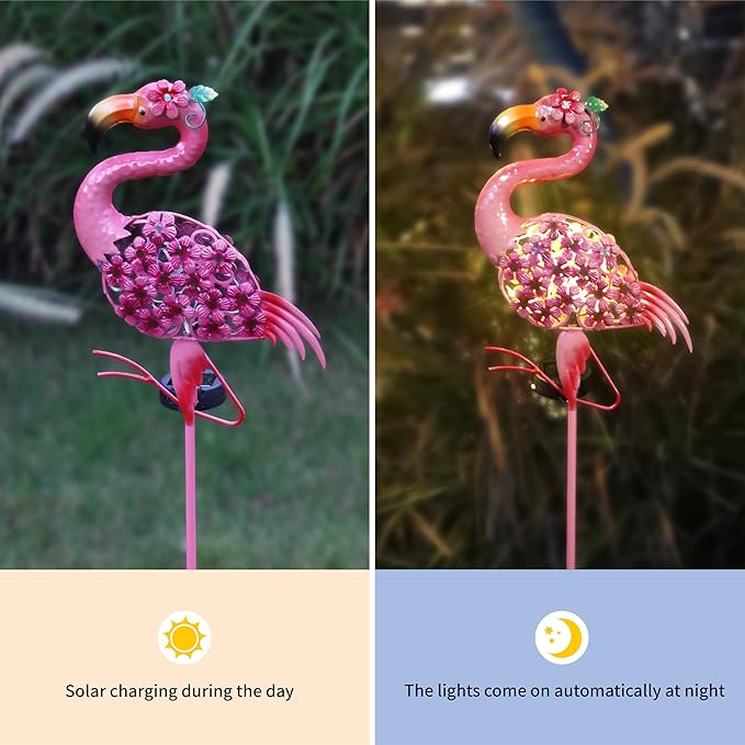 Flamingo Decor-Solar Garden Decor,Pink Flamingos for Yard-Patio Lawn Balcony Backyard Decorations,Flamingo Birthday Gifts for Women
