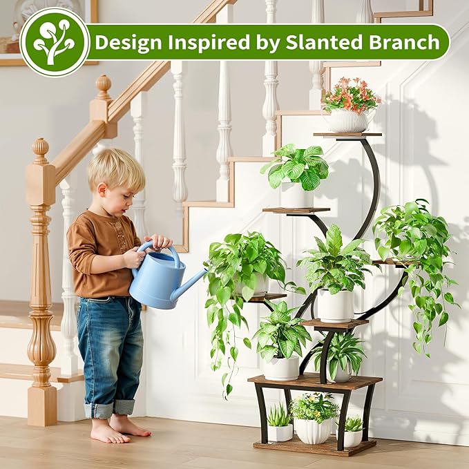 Plant Stand Indoor with Grow Lights - 7 Tiered Corner Shelf, 47" Tall Flower Stands for Indoor Plants, Display Holder for Home, Living Room, Patio Decor, Black