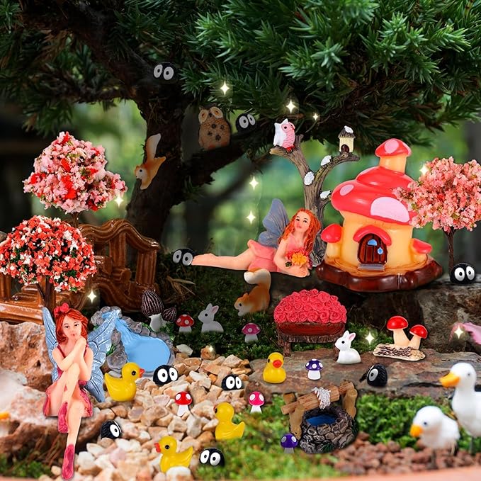 109 Pcs Fairy Garden Accessories Fairy Garden Kit Miniature Fairy Figurines Accessories Fairy Animals Decor Outdoor for DIY Garden Dollhouse