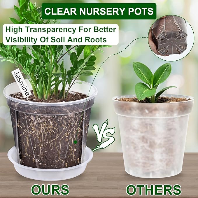 24 Pack Clear Nursery Pots 4/5/6 Inch Clear Plastic Plant Pots with Drainage Holes Clear Planters Flower Pots for Indoor Plants