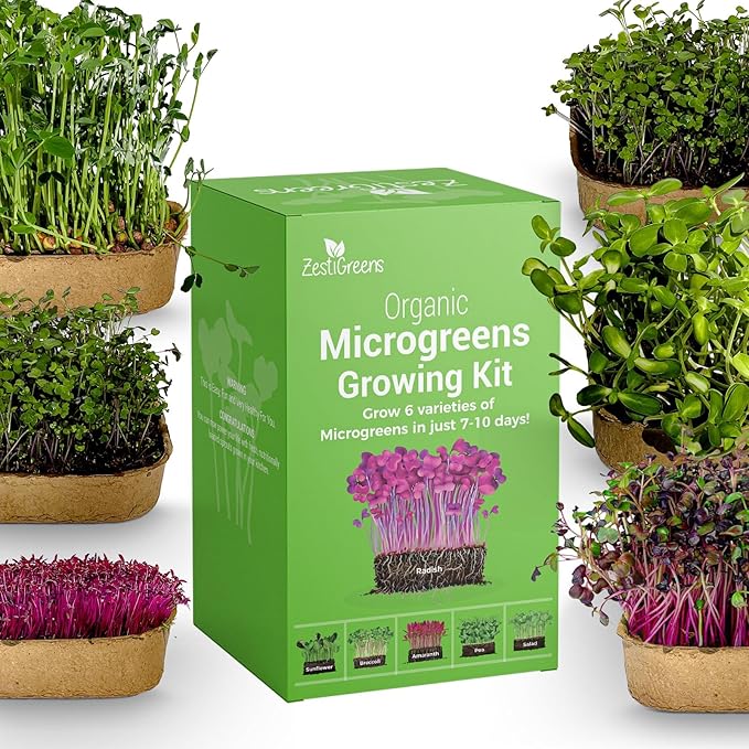 Complete Microgreens Growing Kit with 6 of The Most Popular Seed Varietes to Grow Nutritious Microgreens at Home.