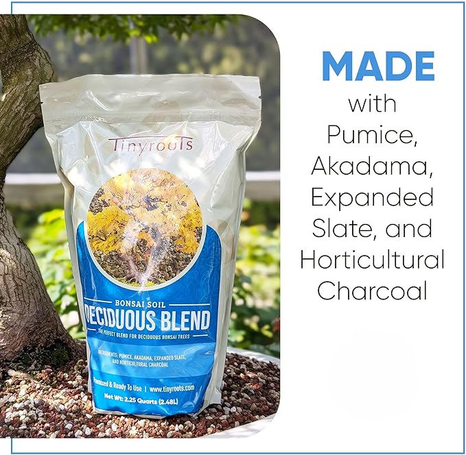 Deciduous Blend Bonsai Soil - Tinyroots Organic Bonsai Dirt Formulated for Japanese Maple, Hornbean, Elm and Other Deciduous Bonsai Trees, 4 Quarts