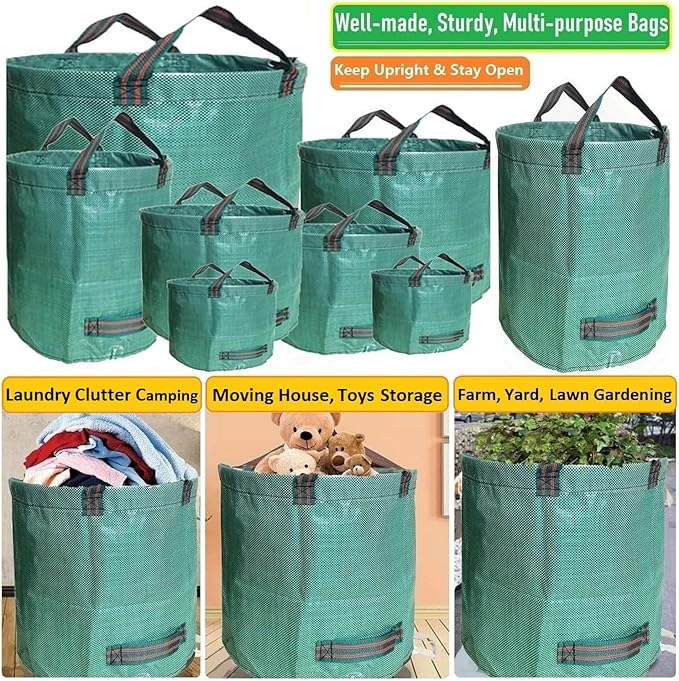 Professional 2-Pack 80 Gallon Big Lawn Yard Garden Bags (D26, H33 inch) with Gardening Gloves, Yard Waste Bag,Debris Bag,Camping Waste Bag,Recycle Bag,Grass Clippings Bag,Weeds Bag,Leaf Bags 4 Handles