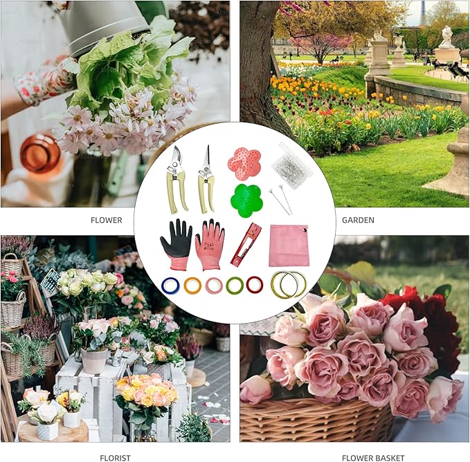 15 Pcs Rose Thorn Stripper Tool, Garden Tool Set for Flower Thorn Remover, Floral Tools with Flower Scissors and Rose Pruning Shears and Floral Tape and Bouquet Pins, Gardening Hand Tools for Florist