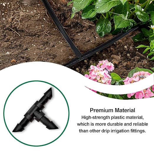 Drip Irrigation Parts, 1/4 Drip Irrigation Fittings Drip Irrigation Kit - 1/4 Irrigation Fittings Drip Irrigation Connectors 1/4 Irrigation Tubing Drip System Parts Drip Irrigation Tee 50Pcs