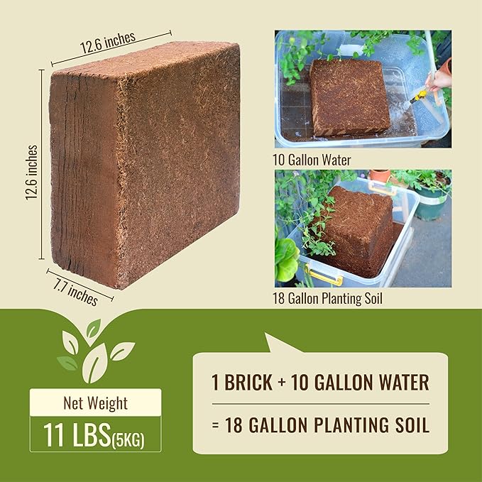 11Pcs Coco Coir Brick for Plants, Low EC & Balanced pH, Potting Mix, Coconut Fiber Substrate, Coco Coir in Bulk (18 Gallons Expansion)