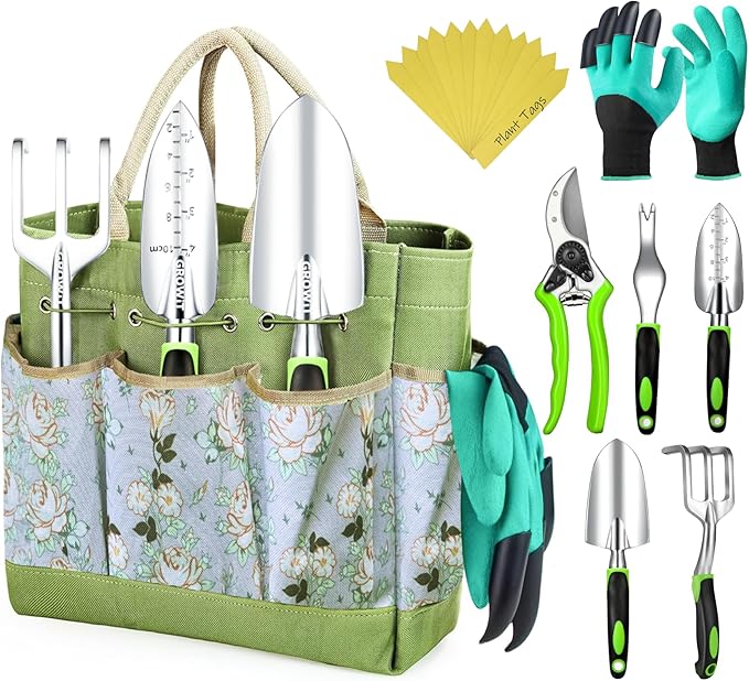 Heavy Duty Garden Tools 22 Pieces Floral Set - Rust Proof, Non-Slip, Durable Gardening Supplies - Ergonomic Gardening Hand Tools - Ideal Gardening Gifts for Women