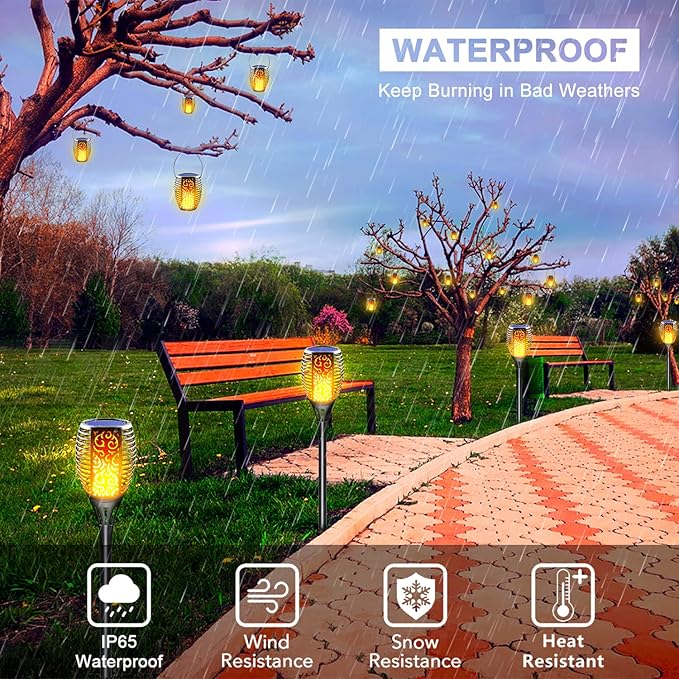 Solar Torch Lights 8 Pack - Outdoor Waterproof Solar Tiki Torches with Realistic Flickering Flame, 3-in-1 Hanging Lanterns, Fire Effect Landscape Decoration for Garden, Pathway, Yard & Patio