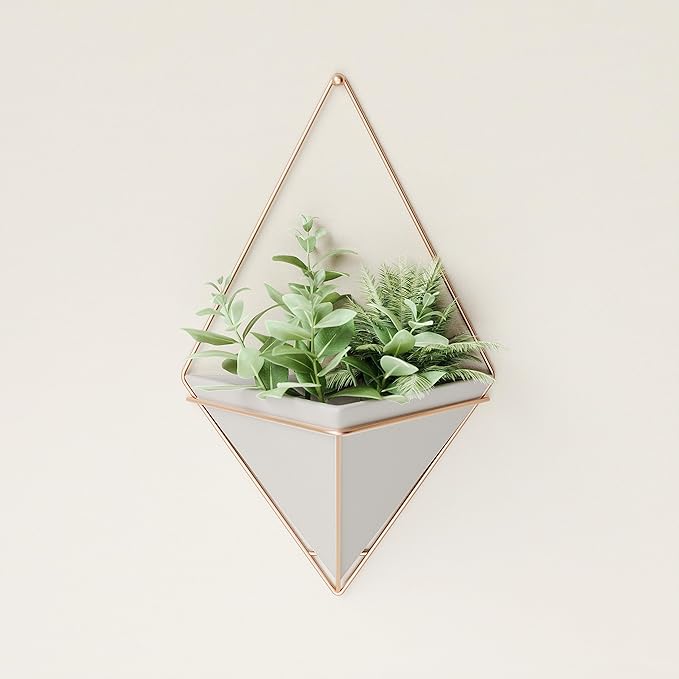 Umbra Trigg Hanging Planter Vase & Geometric Wall Decor Containers-for Succulents, Air, Mini Cactus, Faux Plants and More, Large, Concrete/Copper (Pack of 4)