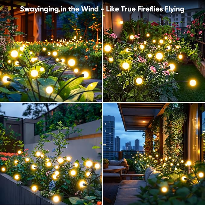 Solar Lights Outdoor Waterproof: 8 Pack 64 LED Firefly Garden Solar Powered Lamps - Bright Outside Pathway Lighting Modern Yard Patio Decorations - 2025 Unique Design Sway by Wind & Dancing