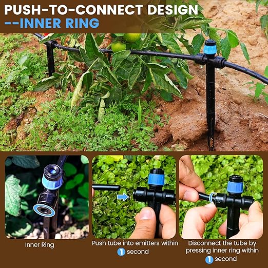 55FT Quick-Connect Drip Irrigation Kit, Garden Watering System DIY Automatic Irrigation Equipment Set for Lawn Raised Bed Greenhouse Plant Watering with 1/4'' Tubing, Drip Emitters, Connectors