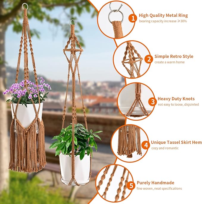 Macrame Plant Hangers, 6Pack Hanging Planters for Indoor Plants w/ 6 Set Hangers Kit Handmade Macromay Plant Hangers Indoor Flower Pots Holder Stand for Boho Home Décor (POTS NOT Included)