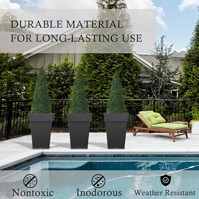 kubvici Tall Planters for Outdoor Plants, 20 Inch Movable Drainage Large Indoor Planters, Set of 2 Plastic Planters for Front Porch Door Garden Balcony Deck, Dark Gray 20"