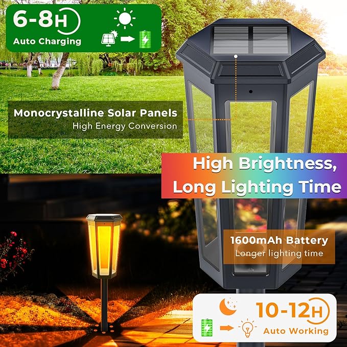 Solar Garden Decor Light, 2Pack Colorful Solar Outdoor Lights, Color Changing Solar Pathway Lights Outside Waterproof, Warm White Solar Walkway Lights for Landscape Path Yard Patio Driveway