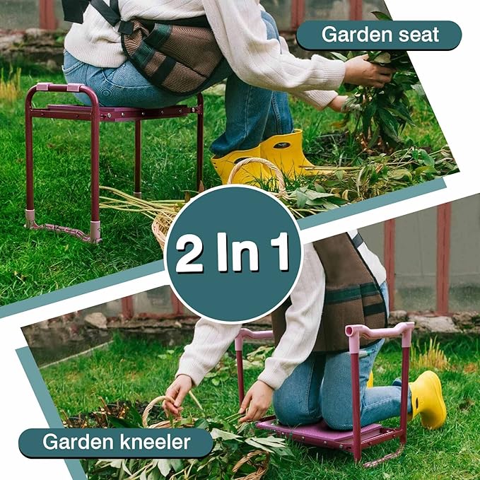 Foldable Garden Kneeler and Seat，Portable Garden Kneeler Stool - Heavy Duty Garden Bench, Resistant Garden Stool, Comfortable EVA Foam Cushion - Ideal for Women's Gardening， Camping...