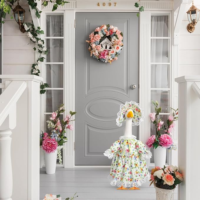 Spring Floral Goose Outfit Lawn Porch Goose Clothes 23" Lolita Spring Outdoor Patio Yard Lawn Art Decoration