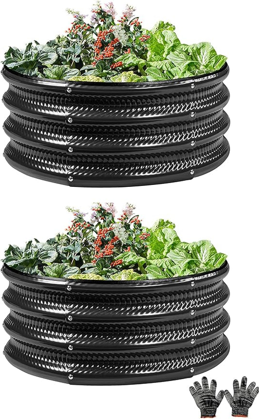 2Pack 2x2 FT Round Raised Garden Bed, Galvanized Planter Raised Beds for Outdoor Vegetables, Flowers & Herbs, Heavy-Duty Metal Raised Garden Beds, Rust-Resistant & Easy Assembly (Black)