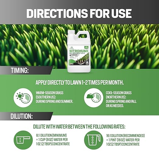 64oz Liquid Lawn Fertilizer - Covers 8,000 sq. ft., NitroHume Nitrogen Liquid Fertilizer for Lawns, Humic for Healthy Soil - Ideal Grass Food for Lawn, Plant Food for Grass Greener Growth