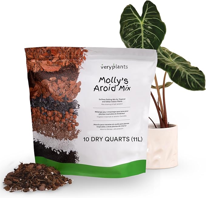 Molly's Aroid Mix - Premium Soilless Chunky Potting Mix for Tropical and Indoor Plants - Contains Orchiata Bark, Coco Chips, Worm Castings, Horticultural Charcoal, Mycorrhizae 10 Dry Quarts