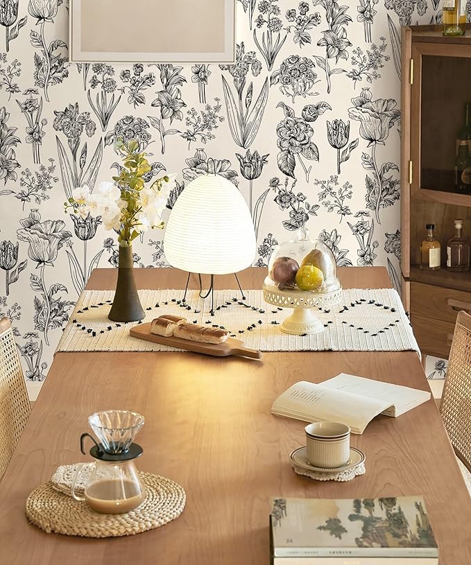 Dimoon 393"x17.3" Floral Peel and Stick Wallpaper Beige Contact Paper Waterproof Wallpaper Delicate Vintage Flower Thicken Plant Self Adhesive Removable Wall Covering Shelf Liner Decal Vinyl Roll