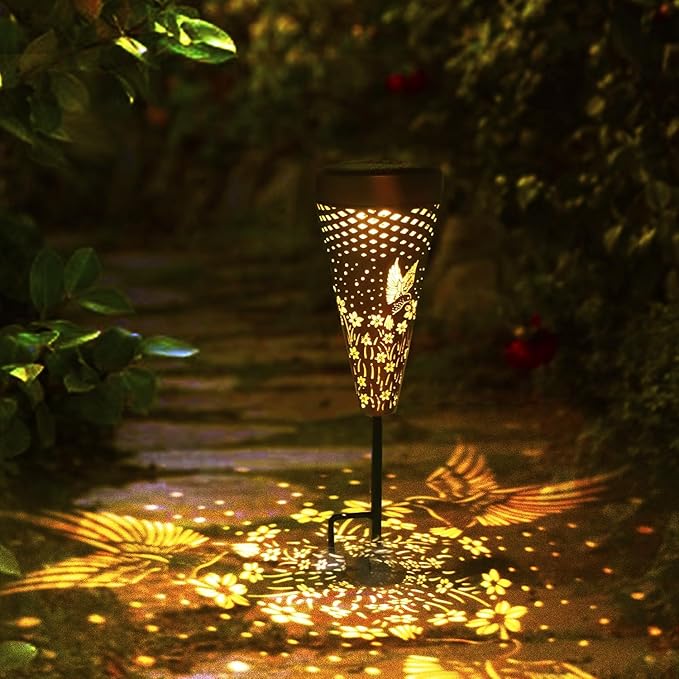 DIBIEECN 6 Pack Hummingbird Solar Pathway Lights Outdoor,Metal Garden Decorations Outdoor Lights with Patterns and Warm Light,Waterproof Landscape Lighting for Path Patio Backyard Walkway Yard