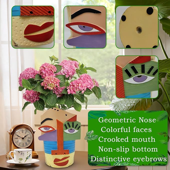 Abstract Face Planters Pots Head,Unique Head Planter for Indoor Plants,Funny Face Flower Pot,Colorful Plant Pots for Outdoor Garden Deco and Home Art Decoration(Eclectic)