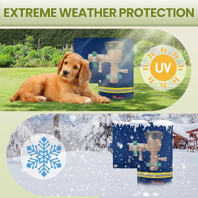 Backflow Preventer Insulation Cover YeloDeer, Navy 5 Layers of Hose Bib Cover Freeze Protection(5°F), 12" W x 13" H Irrigation Sprinkler Valve Cover Insulated Waterproof Winter Water Well Pump Covers