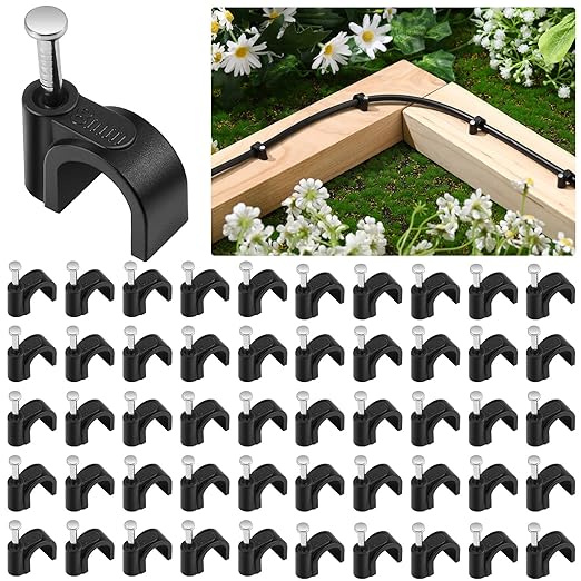 100 Pcs Drip Irrigation 1/4" and 3/8" Tubing Mounting Clips, Firm and Easy to Install, Drip Irrigation Kit Connector, Black