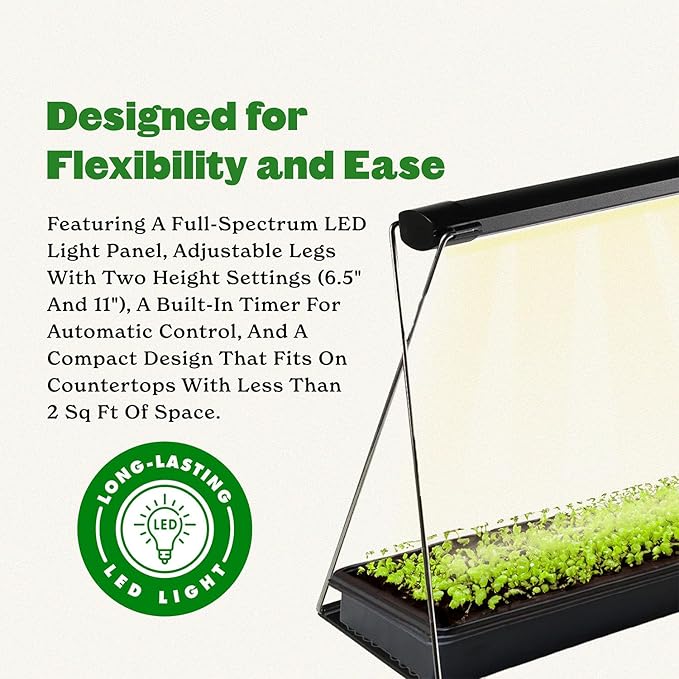 Epic Gardening Seed Starting Grow Light – Full-Spectrum LED with Adjustable Height for Indoor Seedlings | Energy-Efficient, Long-Lasting Light with Timer (Small)