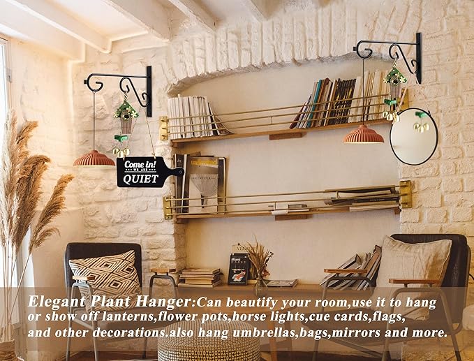 Plant Hangers Outdoor 2 Pack Hanging Basket Hooks,12in Metal Plant Bracket Wall Hooks for Hanging Flower Basket,Hanging Plant Holder