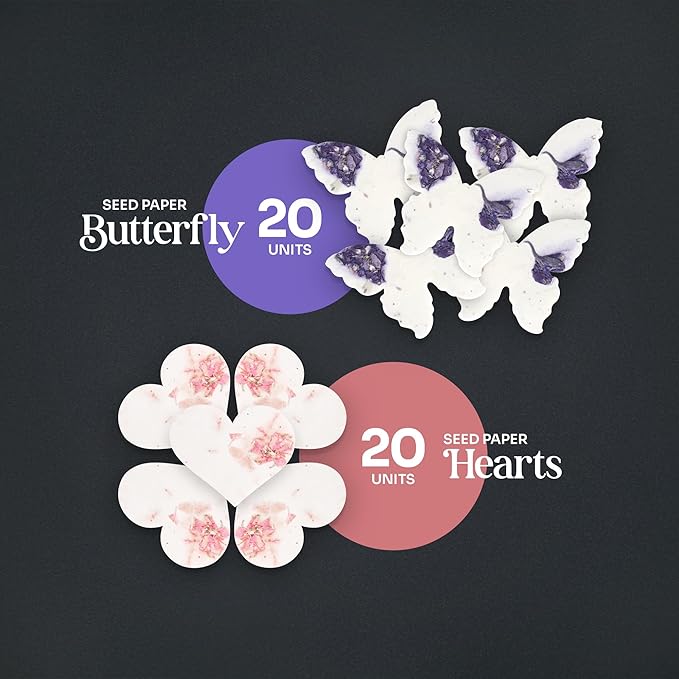 48pcs Plantable Wildflower Seed Paper – 24 Heart & 24 Butterfly Shapes for Weddings, Showers, & Life Events