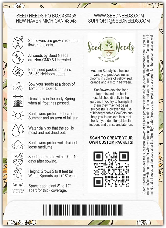 Seed Needs, Sunflower Seed Packet Party Favors Pre-Filled & Ready to Hand Out Great for Weddings, Bridal Showers, Memorials, Fundraisers & Other Events Heirloom & Untreated (100 Packets)