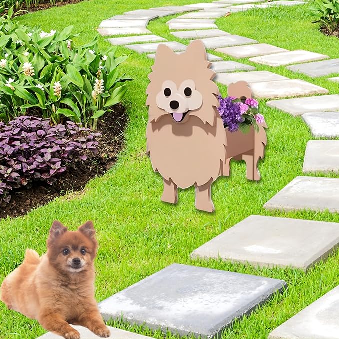 Brown Pomeranian Dog Planter Plant Pots,Cute Garden Dog Flower Planter,Dog Planters Birthday Gifts for Women,Office,Indoor/Outdoor Decor（9.45 * 6.65 * 12.13in）