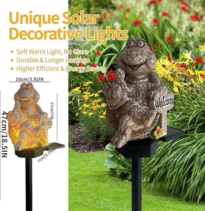 QH & Garden 2-Pack Squirrel and Turtle Garden Statues Decor，LED Waterproof Animals Lights for Garden, Balcony, Yard, Lawn, Pathway, Walkway - Garden Solar Powered Outdoor Decor