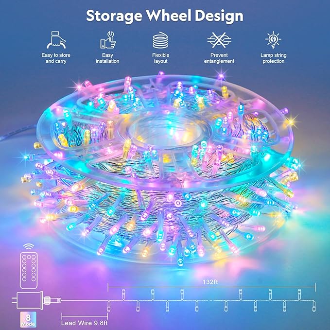 JMEXSUSS 400 LED Easter Lights Indoor Outdoor, 132FT Easter String Lights Plug in, 8 Modes Colorful Christmas Light for Bedroom Party Decorations