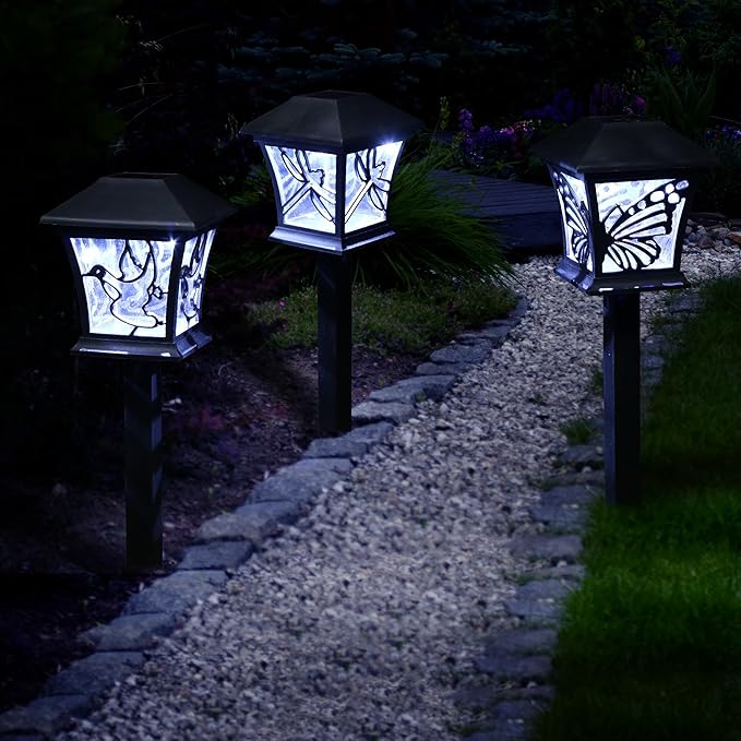 Alpine Corporation Solar-Powered Nature Inspired Pathway Lights, 3-Piece