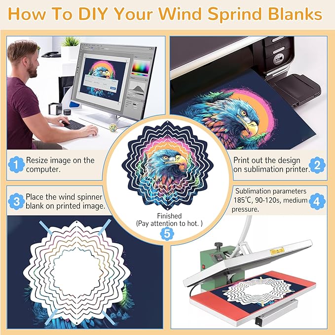 Sublimation Wind Spinner Blanks, 8 Pack 10 Inch 3D Aluminum Metal Hanging Wind Spinner Bulk for Garden Yard Outdoor, Window Porch Decoration for Heat Press Transfer DIY