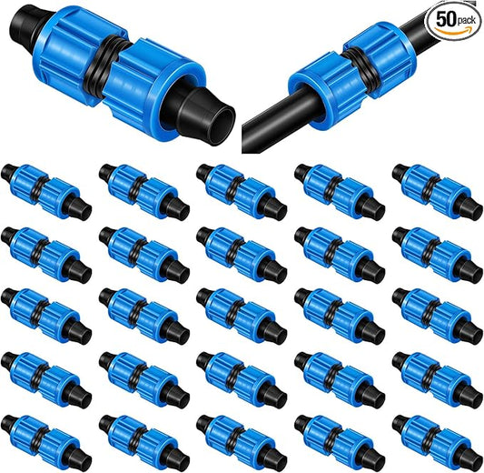 50 Pcs Drip Irrigation Connector Blue Drip Tape Coupling 5/8 Inch Universal Joint Drip Line Connectors Drip Irrigation Tools Fittings Compatible with Most 16-17 mm Drip Tube or Sprinkler System