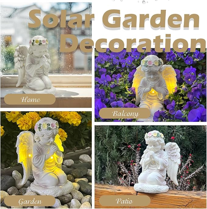 Solar Garden Outdoor Angel Statues - Outdoor Angel Sculptures Garden Decorations with Waterproof Led Lights for Patio, Balcony, Yard, Lawn Ornament - Unique Decor Gifts for Mom Grandma Women